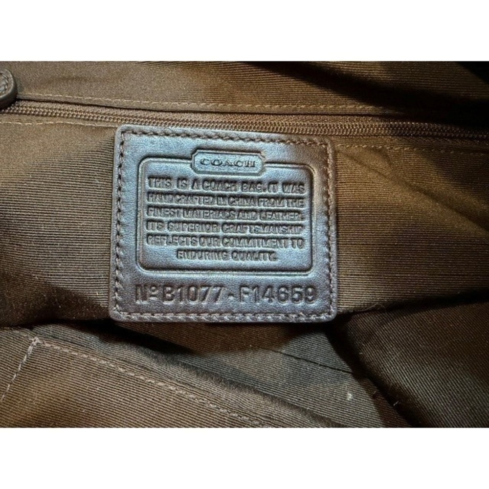 Coach Signature Monogram Canvas Leather Shoulder Bag Khaki Brown Tote Zipper - Picture 9 of 9